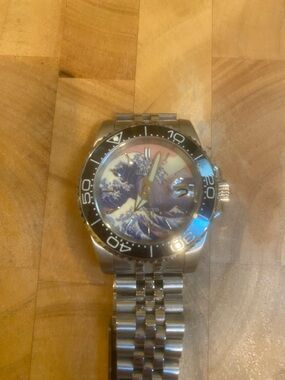 New Bilger Stainless Steel Automatic Wristwatch with Wave Dial